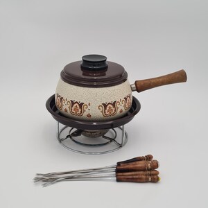 Vintage emaille fondue set geel – retro jaren 70