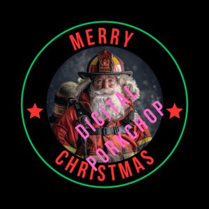 Digitale download brandweerman verkleed als kerstman png