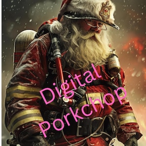 Digitale download brandweerman verkleed als kerstman png