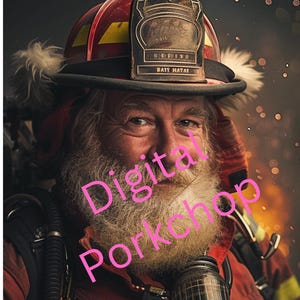 Digitale download brandweerman verkleed als kerstman kerst-png met transparante achtergrond