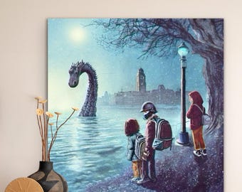 Retro Loch Ness Printable Art, Retro Fantasy Art, Vintage Sea Monster Art Print, Grainy Loch Ness Printable Poster, Vintage Loch Ness Poster