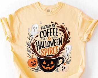 Fueled by Coffee & Halloween Spirit tshirt: Coffee Lover shirt, Halloween tshirt