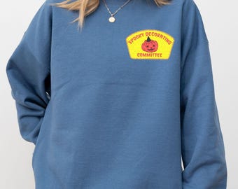 Embroidered Halloween Pumpkin Sweatshirt: Spooky Decorating Committee, Fall Gifts for Cozy Season