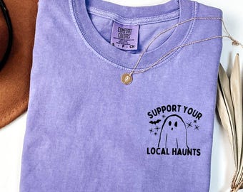 Support Your Local Haunts ghost tshirt: Halloween Ghost Pocket tee, Locals tshirt