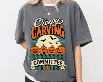 Comfort Colors® Creepy Carving Committee tshirt: Halloween Pumpkin Jack-o'-Lantern tee