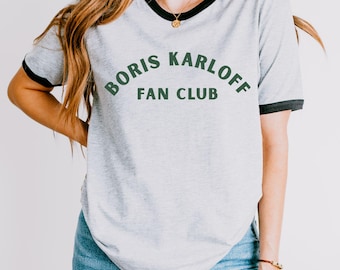 Universal Studios Monsters Boris Karloff Fan Club tshirt: Retro Horror Ringer Tee for Horror movie fans