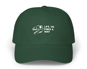 Life Finds a Way Embroidered Dad Cap: Dinosaur minimalist baseball cap for Jurassic movie fan