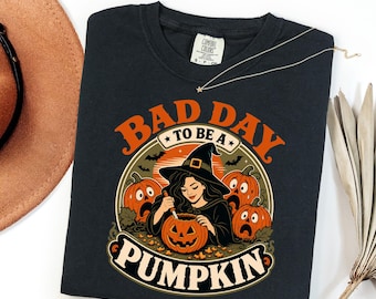 Comfort Colors® Bad Day to be a Pumpkin tshirt: Retro Halloween Witch tshirt, Funny Halloween shirt
