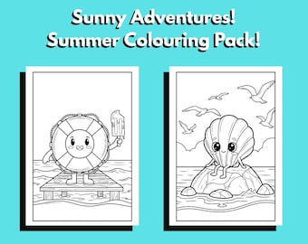 Kids Summer Coloring Pages: Fun Beach & Tropical Designs (PDF Printable Pack)