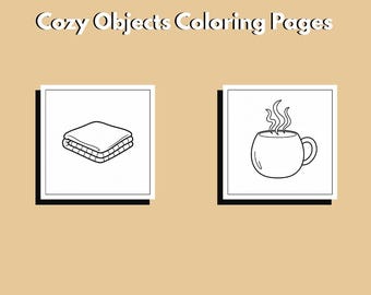 Pagine da colorare di oggetti accoglienti / Arte lineare minimalista (download digitale)