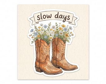 Cowboy Boots Wildflower PNG, Rustic Country Sticker, Slow Days Aesthetic Art, Western Floral Design, Printable Transparent PNG