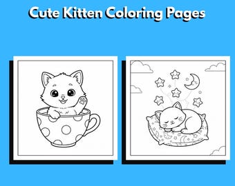 Disegni da colorare di gattini: 10 adorabili disegni quadrati (download digitale)