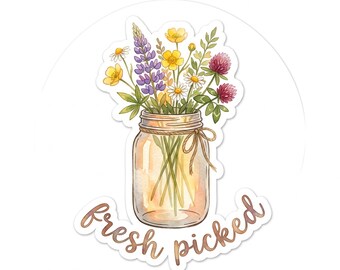 Mason Jar Wildflowers PNG, Rustic Farmhouse Sticker, Fresh Picked Floral Art, Cozy Country Aesthetic, Printable Transparent PNG
