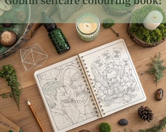 Libro da colorare per la cura di sé di Goblincore – Pagine fantasy accoglienti con goblin per rilassarsi (stampabili)