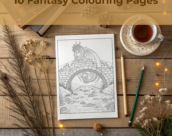 Pagine da colorare di streghe stampabili – Arte fantasy Cottagecore e Witchcore per adulti (PDF da 10 pagine)
