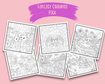 Creature incantate – 6 pagine da colorare fantasy per bambini e artisti neurodivergenti / Pacchetto PNG stampabile