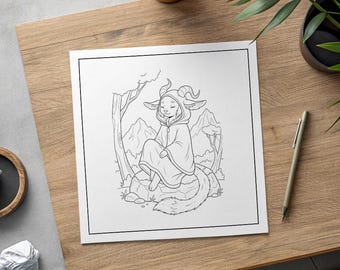 Pagine da colorare di creature fantastiche, disegni semplici per adulti (download digitale)