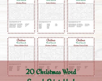 Christmas Word Search | 20 Festive Holiday Games (Printable PDF)