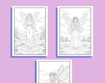 Disegni da colorare di fate per adulti / Arte fantasy rilassante (download digitale A4 stampabile)