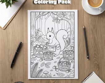 Disegni da colorare di animali del bosco / Fantasia accogliente, adatti a persone neurodivergenti (PDF/PNG stampabili in formato A4)