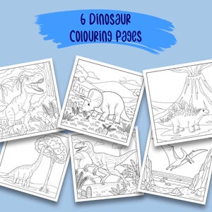 Dibujos de dinosaurios para colorear: 6 imprimibles fáciles para niños / Descarga instantánea