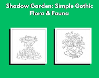 Shadow Garden: semplici pagine da colorare con flora e fauna gotiche (disegno al tratto stampabile)