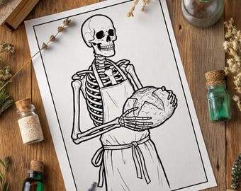 Disegni da colorare con scheletri gotici accoglienti / Disegni lineari rilassanti (download digitale)