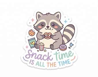 Funny Raccoon PNG “Snack Time Is All The Time” | Cute Trash Panda Sticker | Funny Animal Decal | Tumbler & Mug Design | Instant Download