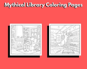 Pagine da colorare della biblioteca mitica / Semplice disegno fantasy in bianco e nero
