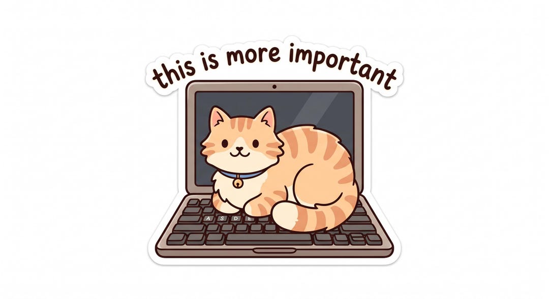 Cat on Keyboard PNG, Cute Cat Blocking Laptop Sticker, Funny Work Cat ...