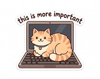 Cat on Keyboard PNG, Cute Cat Blocking Laptop Sticker, Funny Work Cat Meme, Cozy Aesthetic Cat Art, Printable Transparent PNG