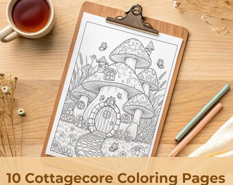 Pagine da colorare Cottagecore stampabili – Natura e arte accogliente, PDF digitale per adulti