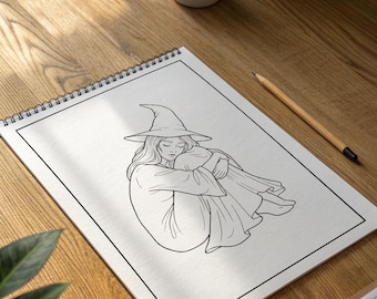 Pagine da colorare di streghe accoglienti, illustrazioni di vita lenta (download digitale)