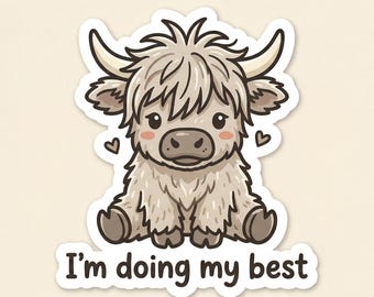 Mucca delle Highlands PNG, Mucca carina PNG, Adesivo mucca divertente, Bicchiere PNG, Design adesivo per tazza, Download digitale