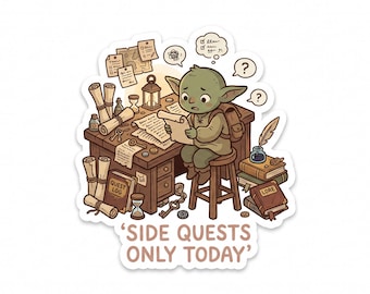 Side Quests Only Today PNG, Overwhelmed Goblin Desk Sticker, Cute Fantasy Goblin Art, Cozy Chaotic Aesthetic, Printable Transparent PNG