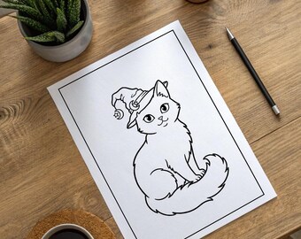 Pagine da colorare con i famigli delle streghe / Disegni lineari rilassanti (10 fogli stampabili) (download digitale)