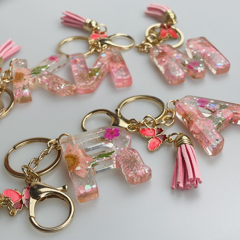 A to Z Handmade Resin Letter Key Chain,flower Series Collection Key ...