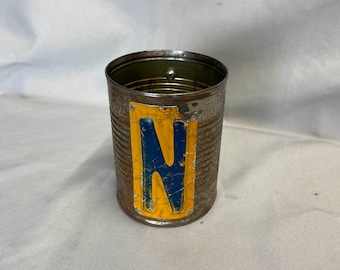 Tin can beer mug Letter N from license plate