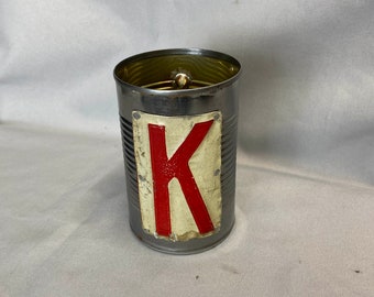 Tin can beer mug Letter K from license plate