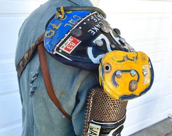 Fallout style post apocalyptic style pauldron made from license plates
