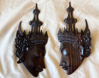 Rama and Sita Wood Carved Indonesian Gods Wall Silhouette Figures