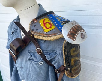 Fallout style post apocalyptic style pauldron made from license plates