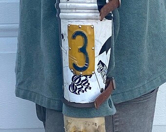 Metal bracer made from aluminum traffic sign, Post apoc style