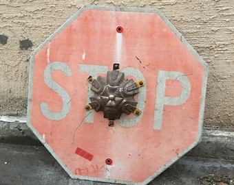 Shield made from old aluminum stop sign