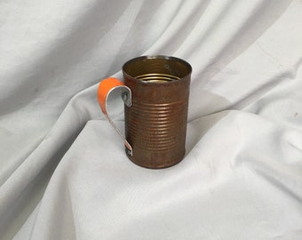 Tin can beer mug orange handle