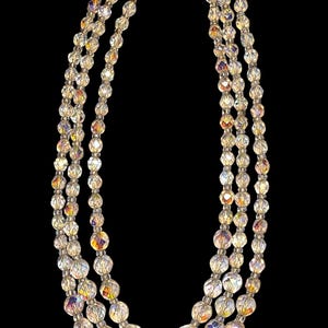 Vintage Aurora Borealis Faceted Glass Bead Three Strand Necklace