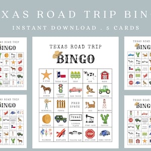 Texas Road Trip Bingo Printable, Instant Download, Texas Vacation Games, Bingo Card, Car Bingo, Travel Activity
