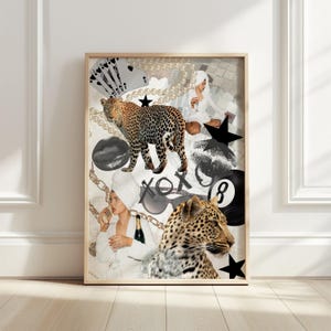 Retro Girly Wall Art Set chic Trendy Poster, y2k fashion decor, trendy leopard print, aesthetic dorm apartment decor, leopard lux wall art