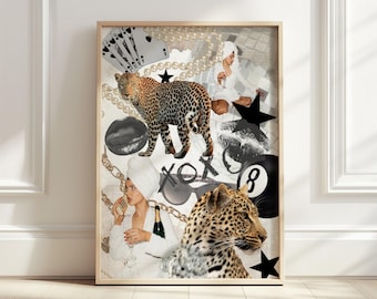 Retro Girly Wall Art Set chic Trendy Poster, y2k fashion decor, trendy leopard print, aesthetic dorm apartment decor, leopard lux wall art
