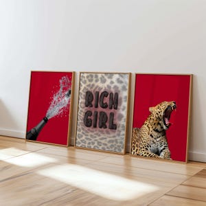 Trendy Red and Black Gallery Wall Set of 3 Fashion Stylist Prints Vintage glam Decor edgy aesthetic girly Dorm wall art fashion magazine art